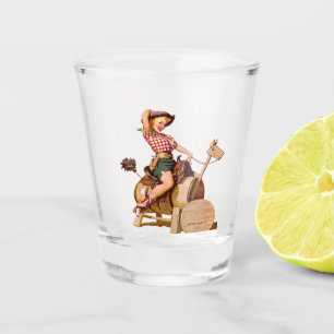 Vintage Western Cowgirl Wood Horse Sittin' Pretty Shot Glass