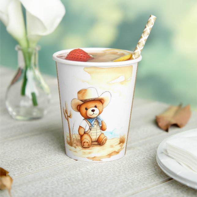 Vintage Western Delight Cowboy Baby Shower Paper Cups (Insitu)