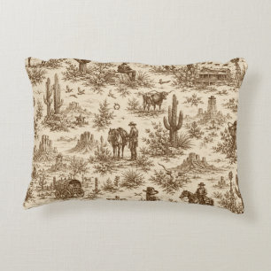 Vintage Western Desert Toile Seamless Pattern Accent Pillow
