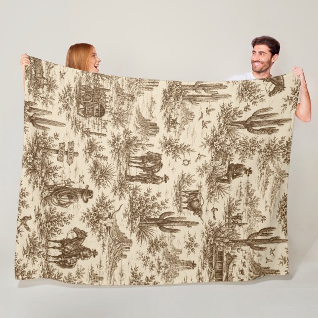 Vintage Western Desert Toile Seamless Pattern Fleece Blanket (In Situ)