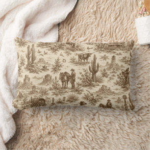 Vintage Western Desert Toile Seamless Pattern Lumbar Pillow
