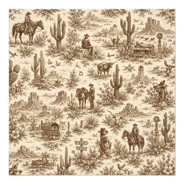 Vintage Western Desert Toile Seamless Pattern Photo Print (Front)