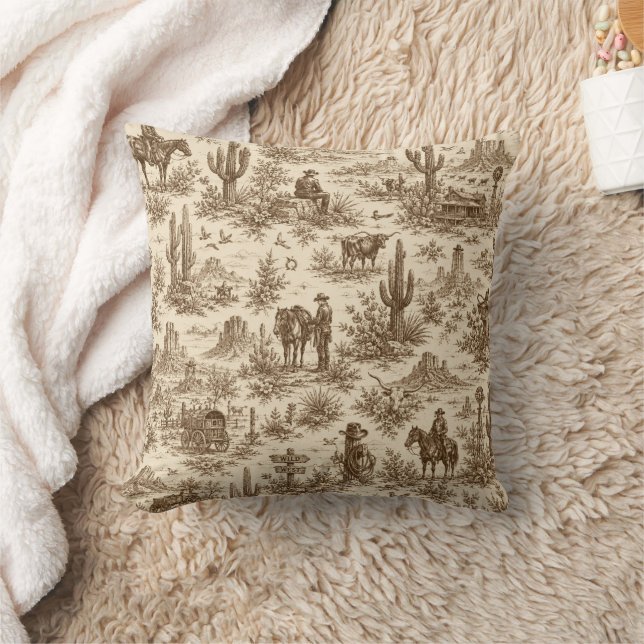 Vintage Western Desert Toile Seamless Pattern Throw Pillow (Blanket)
