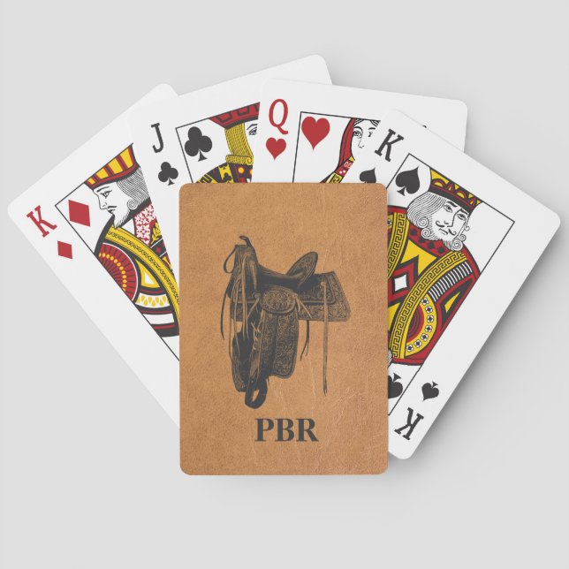 Vintage Western Horse Saddle Monogram  Playing Cards (Back)