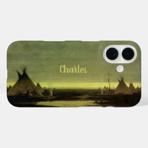 Vintage Western, Indian Camp at Dawn by Tavernier iPhone 16 Case