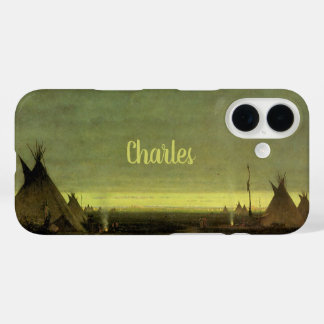 Vintage Western, Indian Camp at Dawn by Tavernier iPhone 16 Case