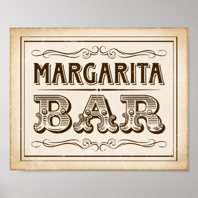 Vintage Western MARGARITA BAR Sign Print (Front)