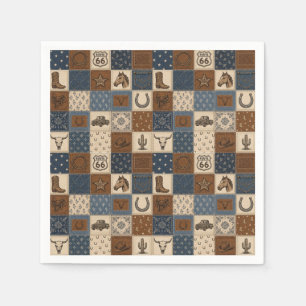 Vintage Western Patchwork Quilt Pattern Napkin