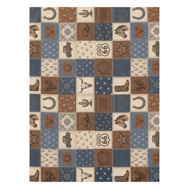 Vintage Western Patchwork Quilt Pattern Tablecloth (Front)
