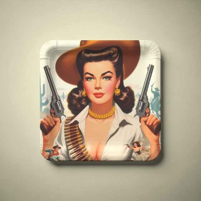 Vintage Western Pin-up Paper Plate (Creator Uploaded)