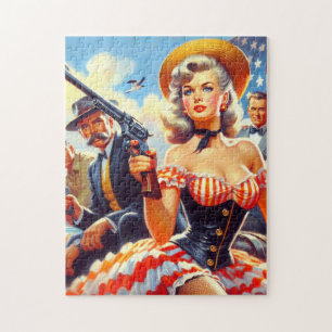 Vintage Western Pulp Girl Jigsaw Puzzle