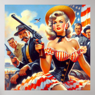 Vintage Western Pulp Girl Poster