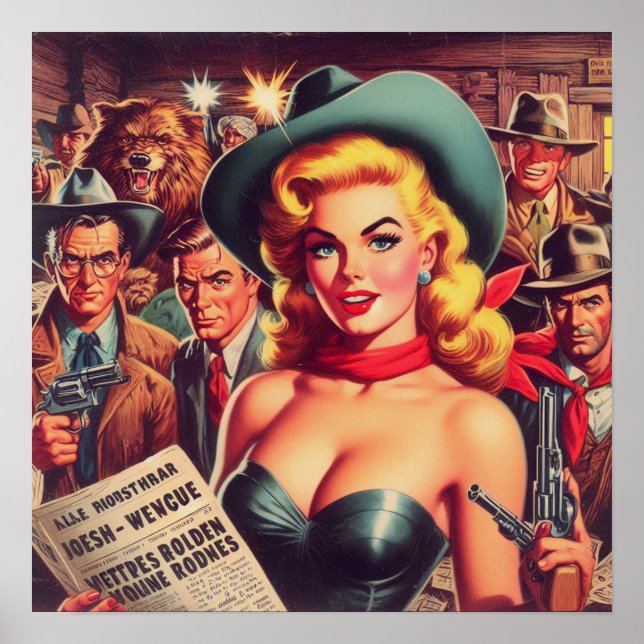 Vintage Western Pulp Girl Poster (Front)