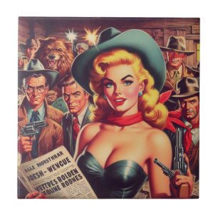 Vintage Western Pulp Girl Tile