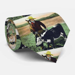 Vintage Western Ranch Cowboy with Calf Tie