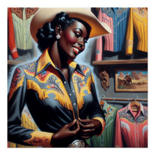 Vintage Western Retro Cowgirl Shirt Shopping Poster