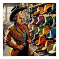 Vintage Western Retro Cowgirl Shopping For Hats