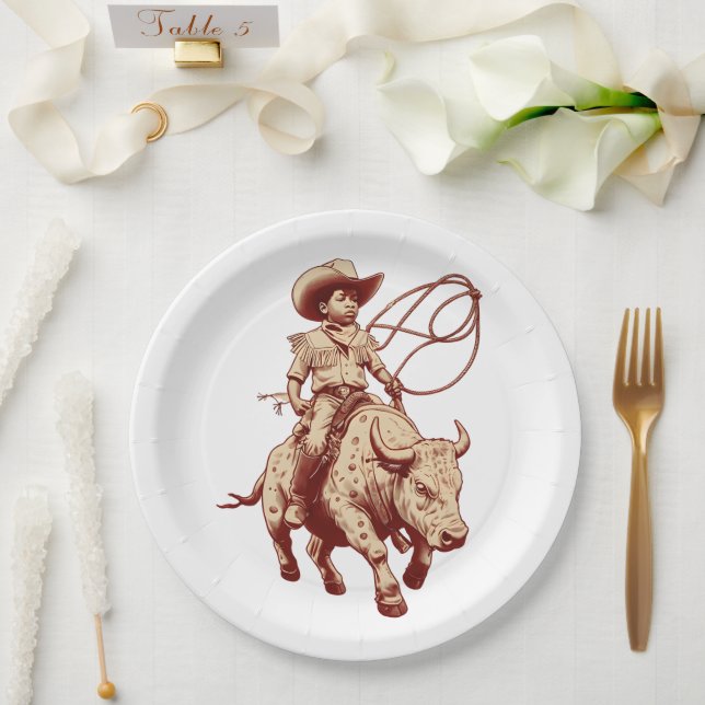 Vintage Western Ride Proud Little Cowboy Paper Plate (Wedding)