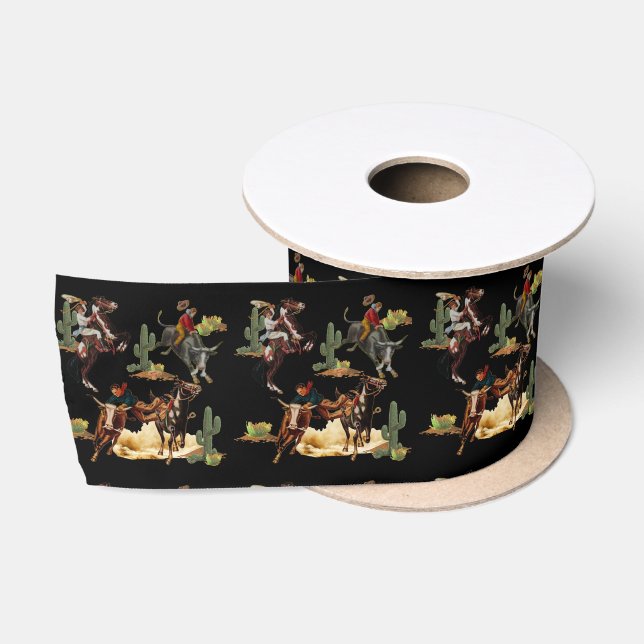 Vintage Western Rodeo Events Cowboy Cowgirl   Satin Ribbon (Spool)