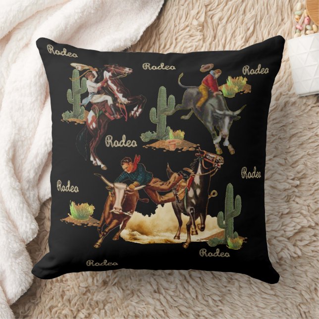 Vintage Western Rodeo Events Cowboys Cowgirls     Throw Pillow (Blanket)