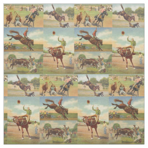 Vintage Western Rodeo Events Cowboys Horses Bulls Fabric