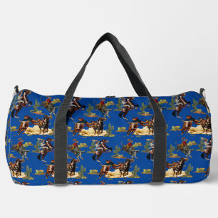 Vintage Western Rodeo Events Cowgirl Cowboy Duffle Bag