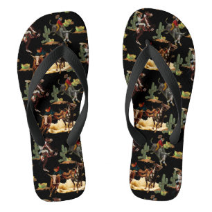 Vintage Western Rodeo Events Cowgirl Cowboy  Flip Flops