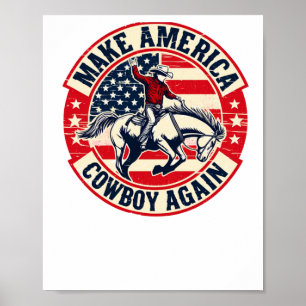 Vintage Western Rodeo Usa Flag Makes America A Cow Poster