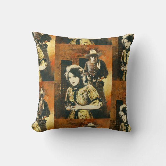 Vintage Western Square Throw Cushion. Pillow (Front)