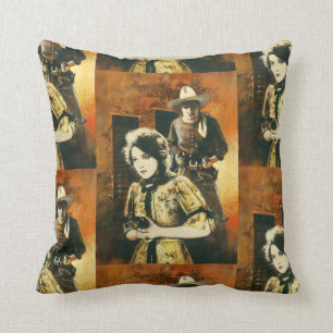 Vintage Western Square Throw Cushion. Pillow