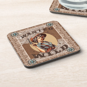 Vintage Western Wanted and Wild Cowgirl Coaster