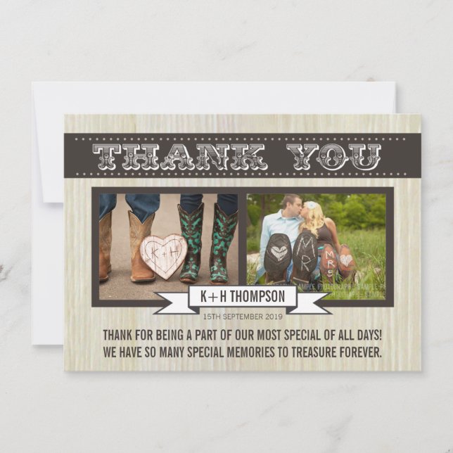 Vintage Western Wedding Thank You Photo Cards (Front)