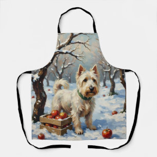 Vintage Westie in Snowy Winter Orchard Christmas Apron