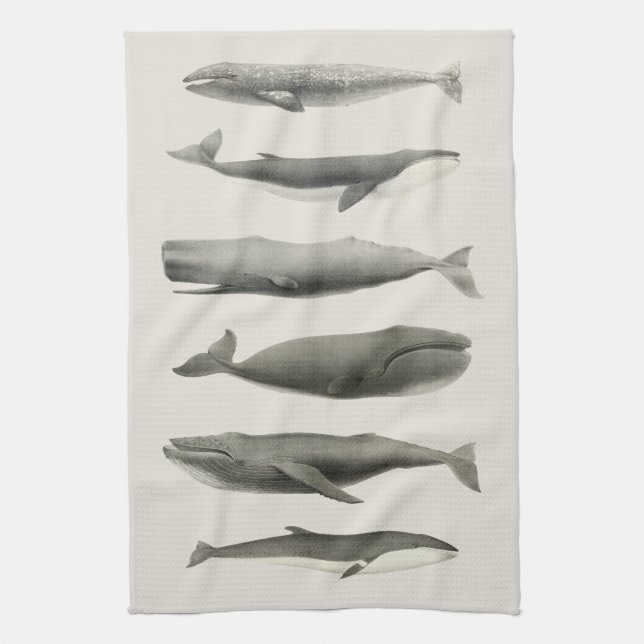 Vintage Whale Art Collage Kitchen Towel (Vertical)