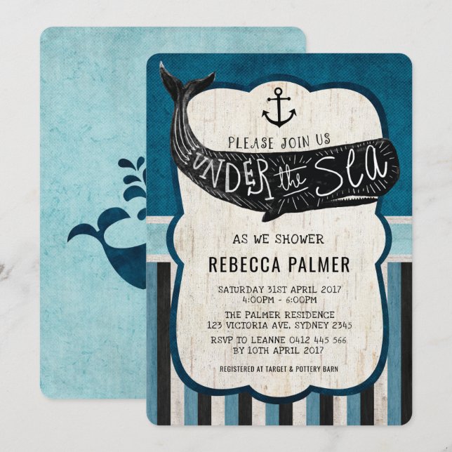 Vintage Whale Baby Shower Sea Nautical Invite (Front/Back)