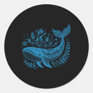 Vintage Whale Floral 90s Marine Biology Animal Sci Classic Round Sticker