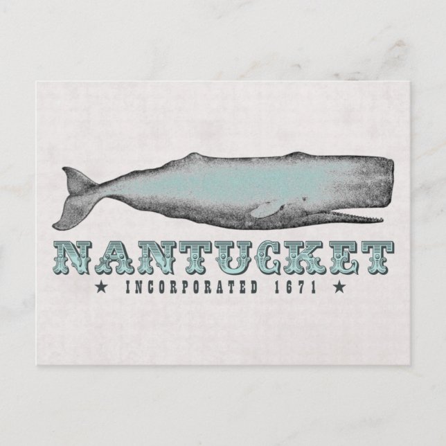 Vintage Whale Nantucket Massachusetts Inc 1671 Postcard (Front)