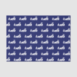 Vintage Whale Spout Silhouette Drawing White Blue Tissue Paper