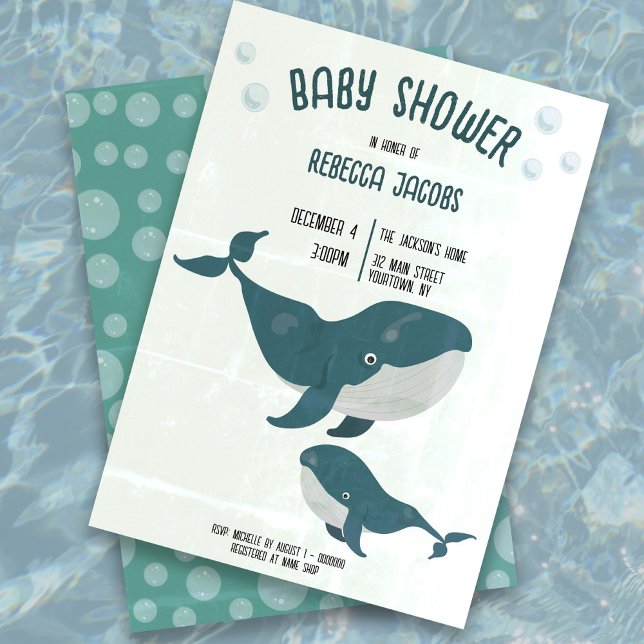 Vintage whale with baby Baby Shower Invitation (Creator Uploaded)