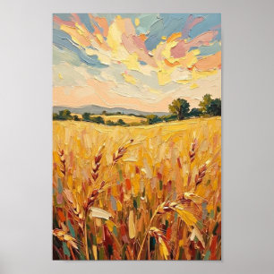 Vintage Wheat Field Harvest Art Poster
