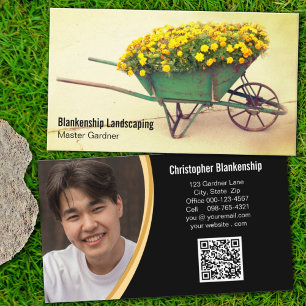 Vintage Wheelbarrow Flowers QR Code Custom Photo Business Card