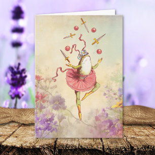 Vintage Whimsical Balancing Frog Belated Birthday Card