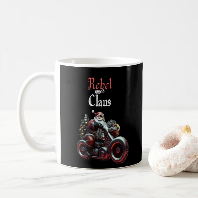 Vintage Whimsical Biker Santa  Coffee Mug (With Donut)
