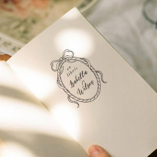 Vintage Whimsical Bow Calligraphy Ex Libris Book Self-inking Stamp