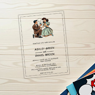 Vintage Whimsical Couple Proposal Comic Wedding Acrylic Invitations