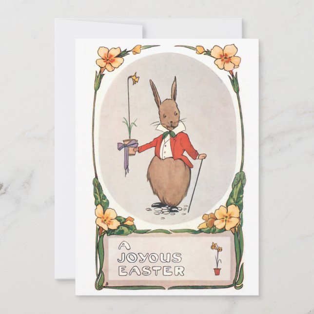 Vintage Whimsical Easter Bunny Holiday Card (Front)