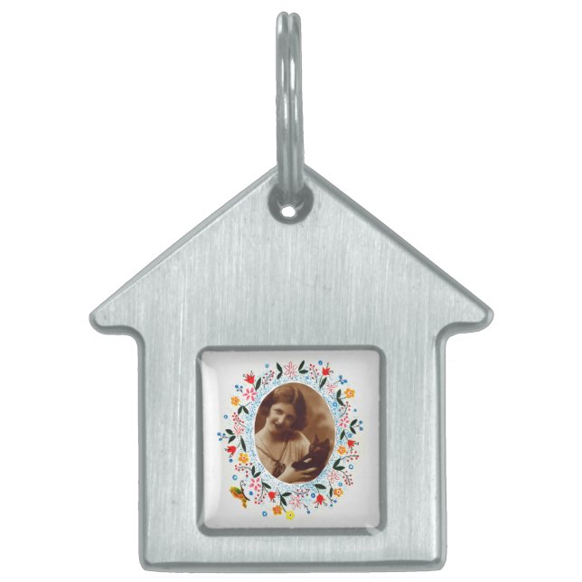 Vintage Whimsical Floral Photo Pet ID Tag (Front)