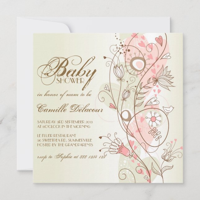 Vintage Whimsical Flowers Baby Shower Invitation (Front)