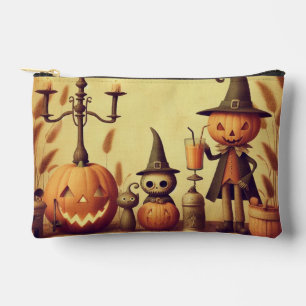 Vintage, whimsical Halloween pumpkins & bats Accessory Pouch