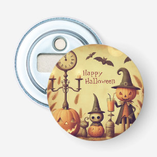 Vintage, whimsical Halloween pumpkins & bats Bottle Opener